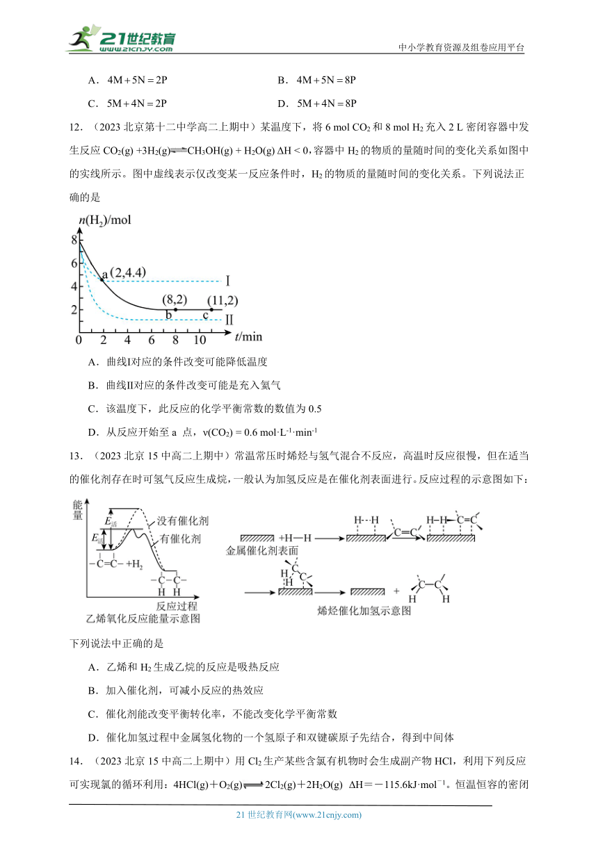 2023北京重点校高二（上）期中化学汇编：化学反应的快慢和限度（含解析）