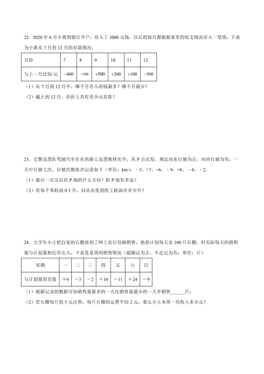 人教版七年级上册数学1.3 有理数的加减法同步练习题2（含解析）