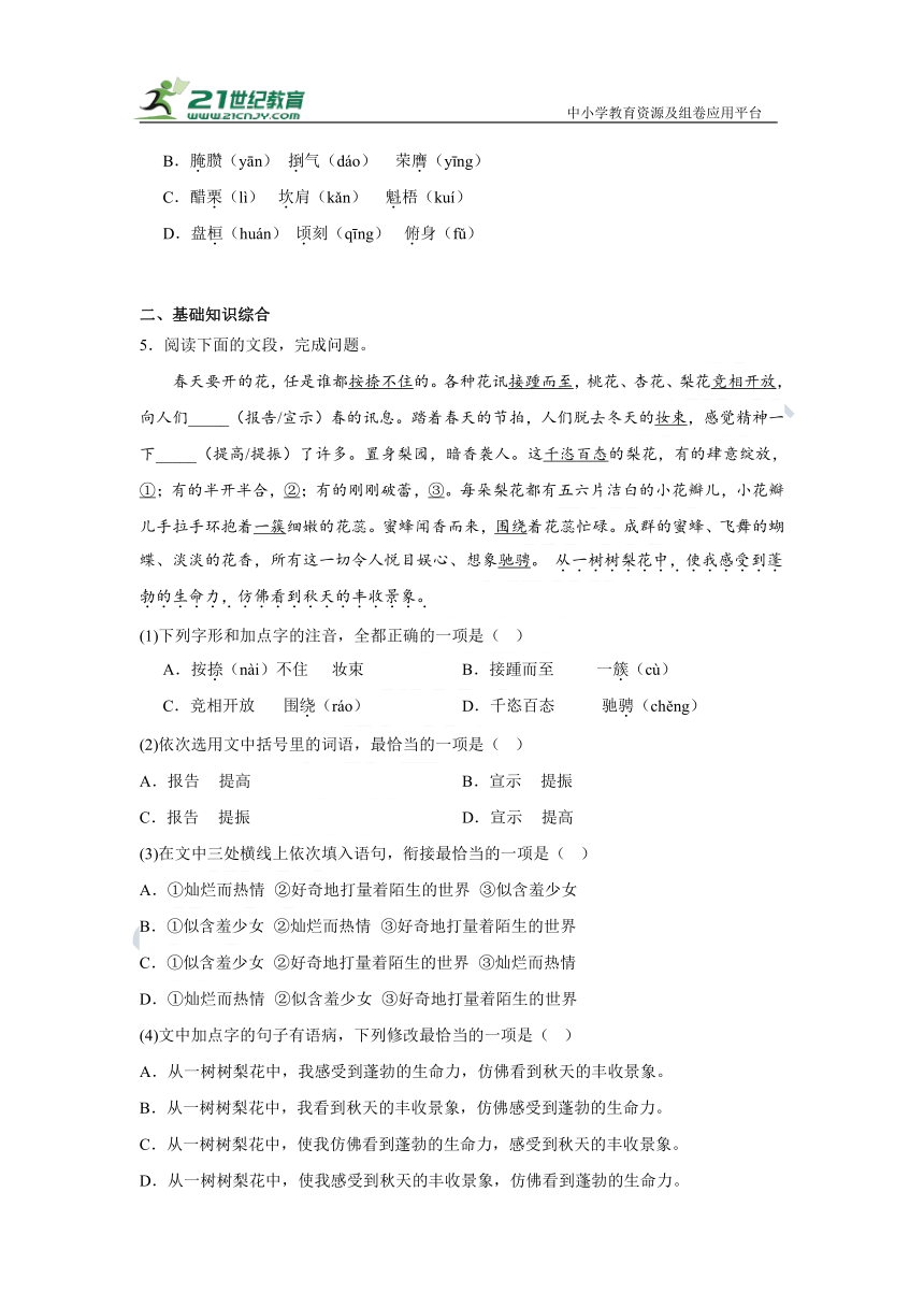 部编版语文九年级下册期末第二单元拔高练 （含答案）