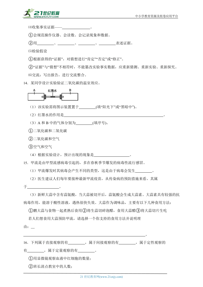 2024年中考科学第一轮复习：科学探究的环节与技能