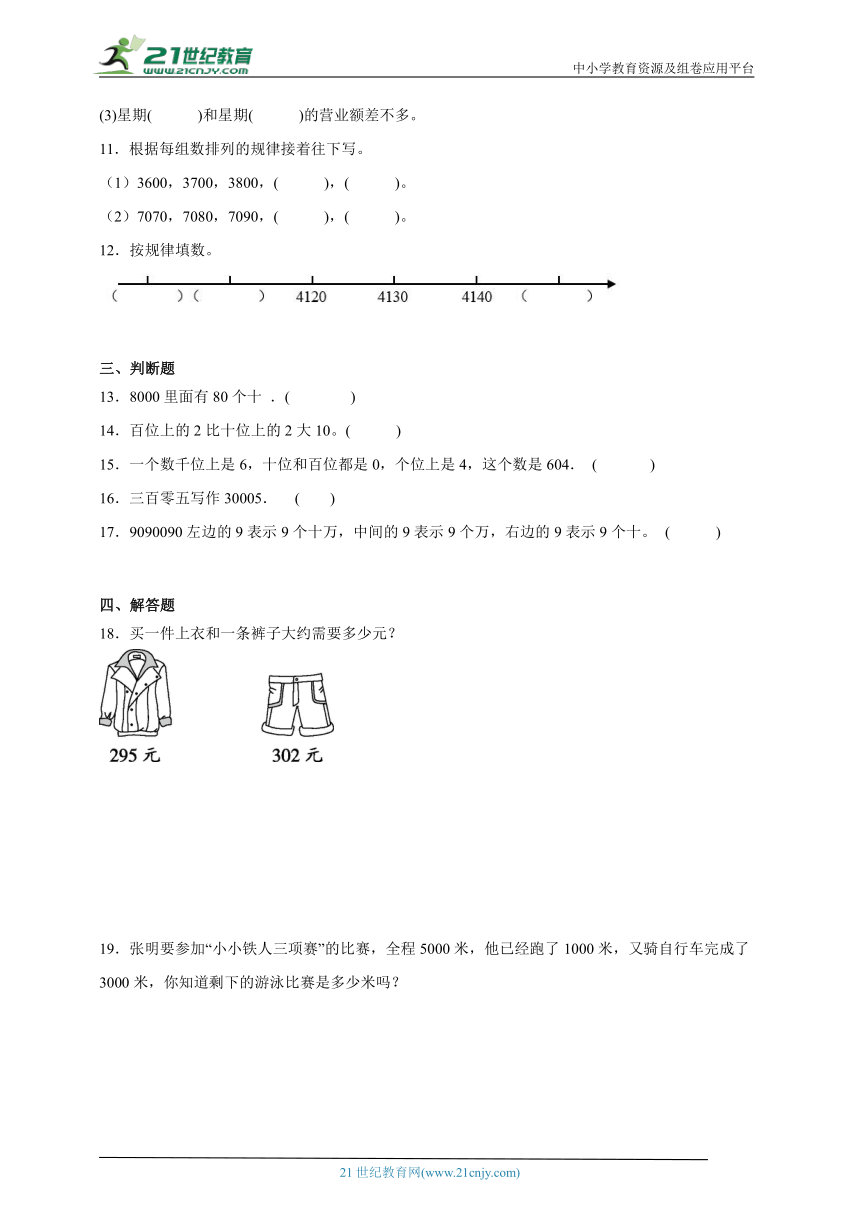 第4单元认识万以内的数闯关练习-数学二年级下册苏教版（含答案）