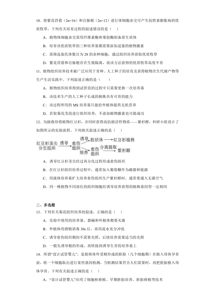 第2章 细胞工程通过细胞水平的操作获得产品 同步训练（有解析） 2023-2024学年高中生物学沪教版（2019）选择性必修三