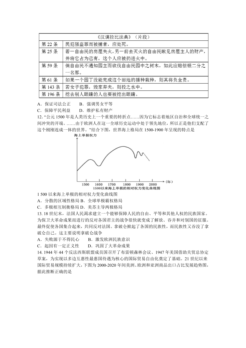 湖北省重点高中智学联盟2023-2024学年高二上学期12月份联考历史试题（B卷）（含答案）