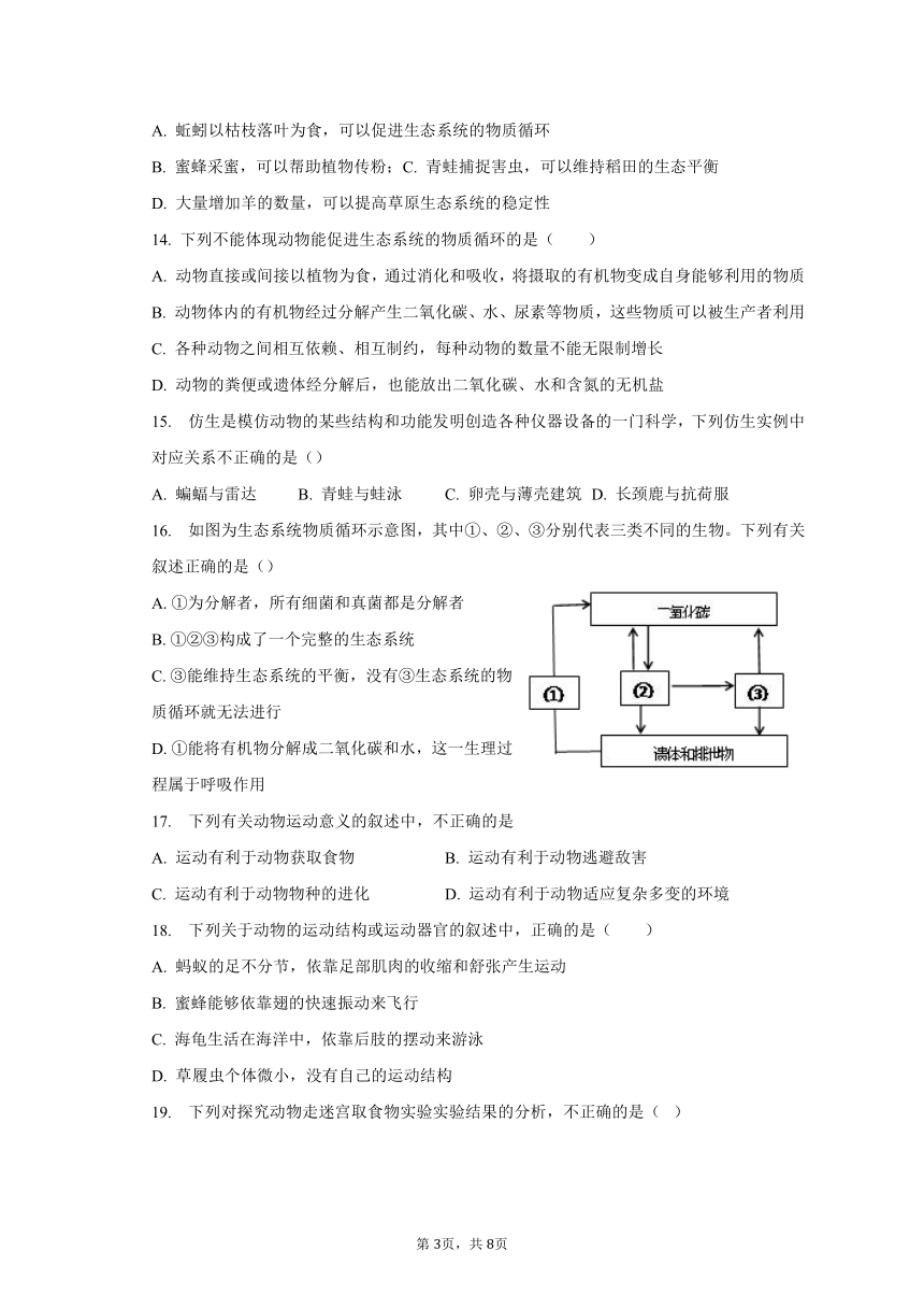 山东省东营市丁庄中心初中2023-2024学年八年级上学期10月月考生物试题（PDF版无答案）