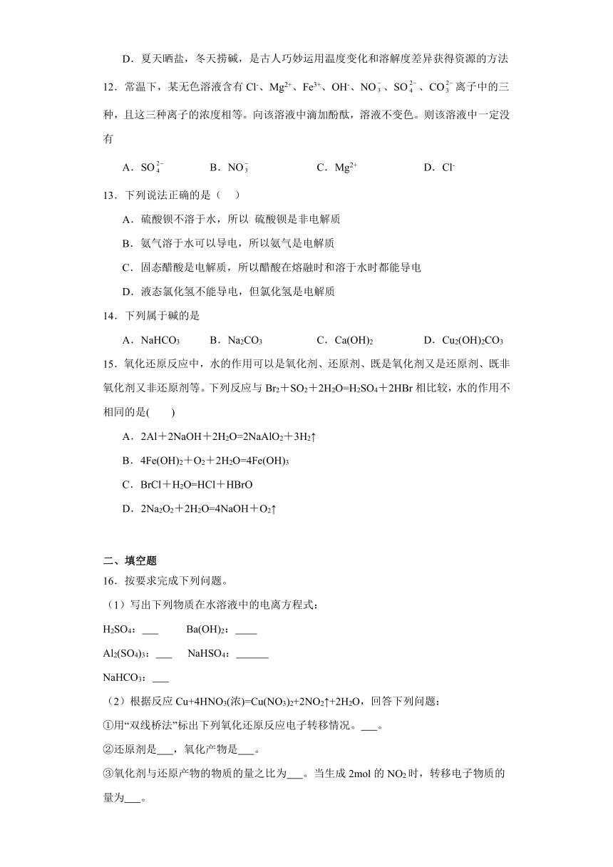 第2章 元素与物质世界 测试卷（含解析）2023-2024学年高一上学期化学鲁科版（2019）必修第一册