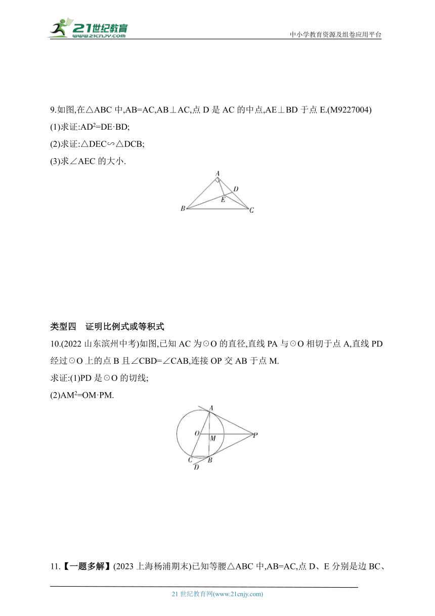 2024人教版数学九年级下学期课时练--专项素养综合全练(四)相似三角形的判定与性质的综合应用（含解析）