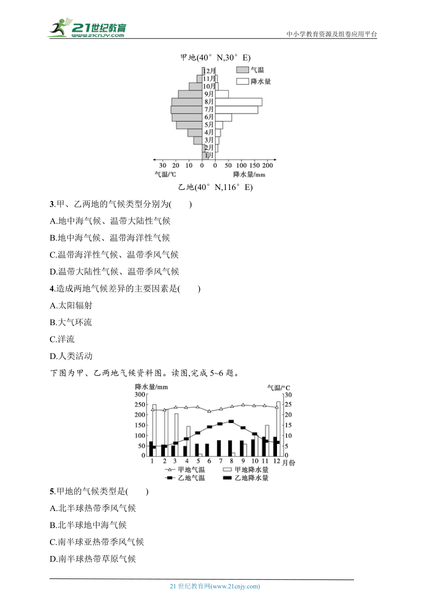 2024浙江专版新教材地理高考第一轮基础练--考点分层练27　气候成因与分布（含解析）