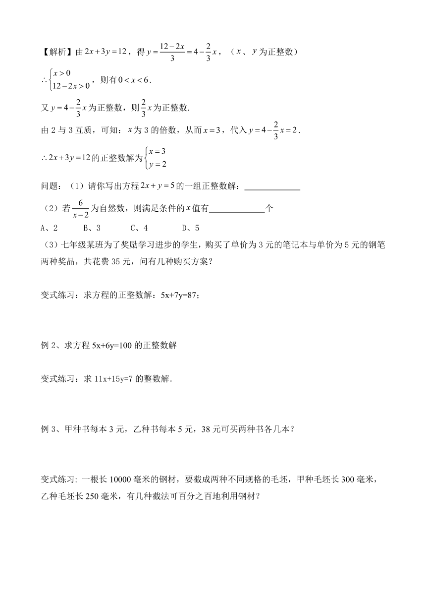 人教版七年级下册数学 第8章 复习与测试 方程组整数解问题   教案