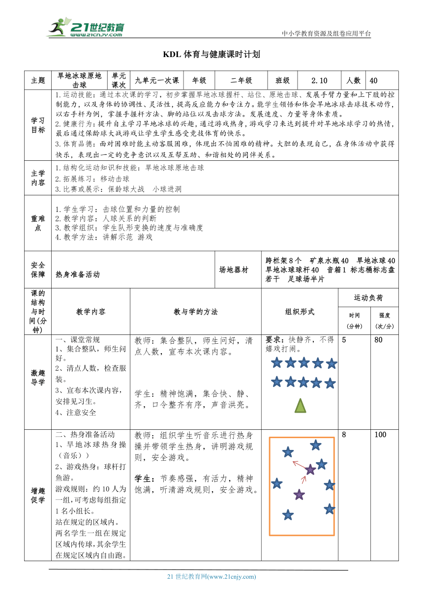 体育与健康二年级 第9课时 原地击球+游戏：保龄球大战--旱地冰球原地击球 大单元课时教案