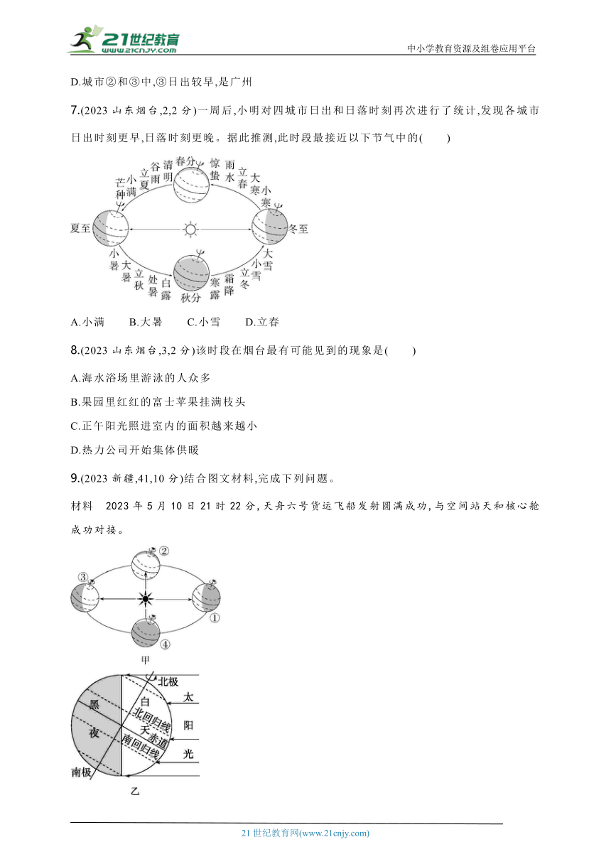2024年中考地理专题练--主题一　地球和地球仪第2讲　地球的运动（含解析）