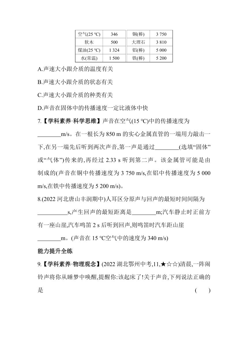 北师大版物理八年级上册4.1声音的产生与传播素养提升练（含解析）