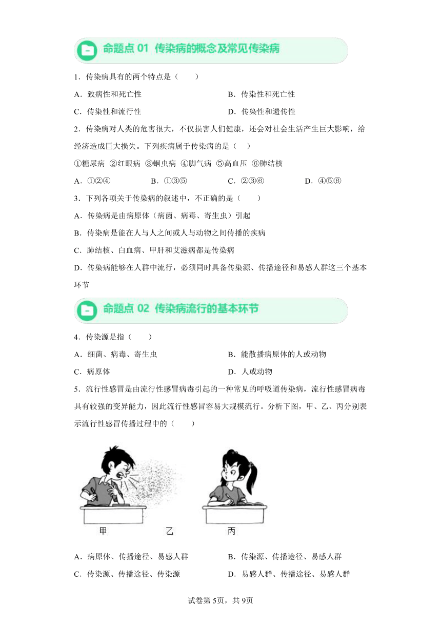 第八单元 第一章传染病和免疫 知识清单+试题练习（含解析） 人教版生物八年级下册