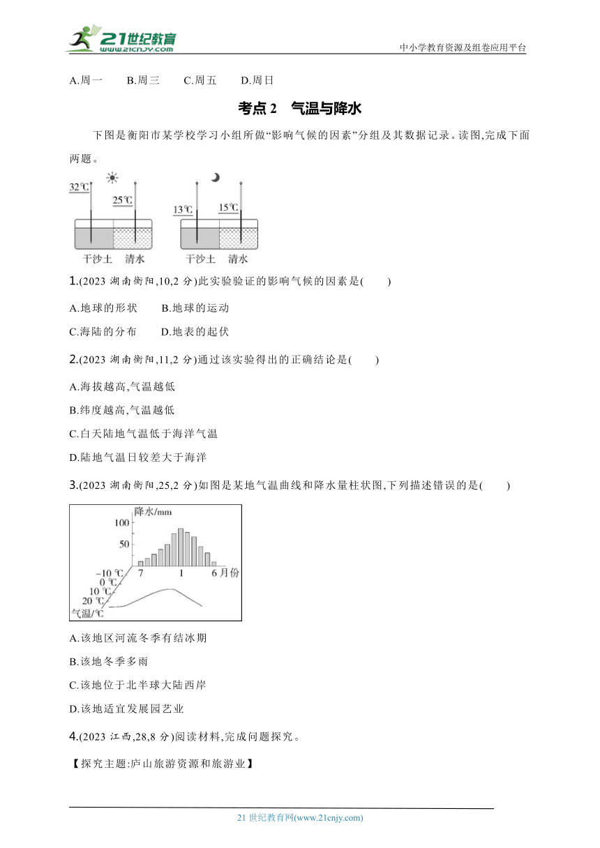 2024年中考地理专题练--主题二　天气与气候（含解析）