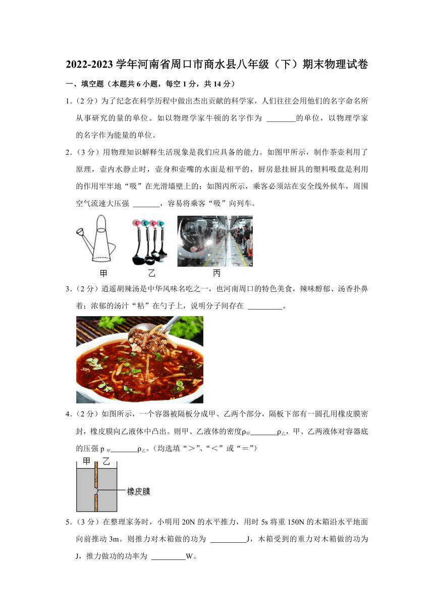 2022-2023学年河南省周口市商水县八年级（下）期末物理试卷(含解析）