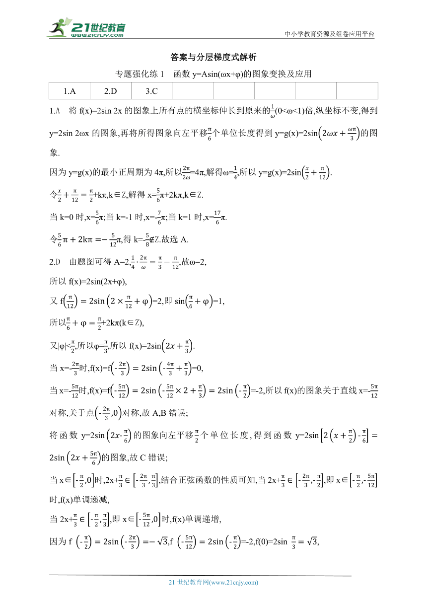 2024北师版高中数学必修第二册同步练习题--专题强化练1　函数y=Asin(ωx+φ)的图象变换及应用(含解析)