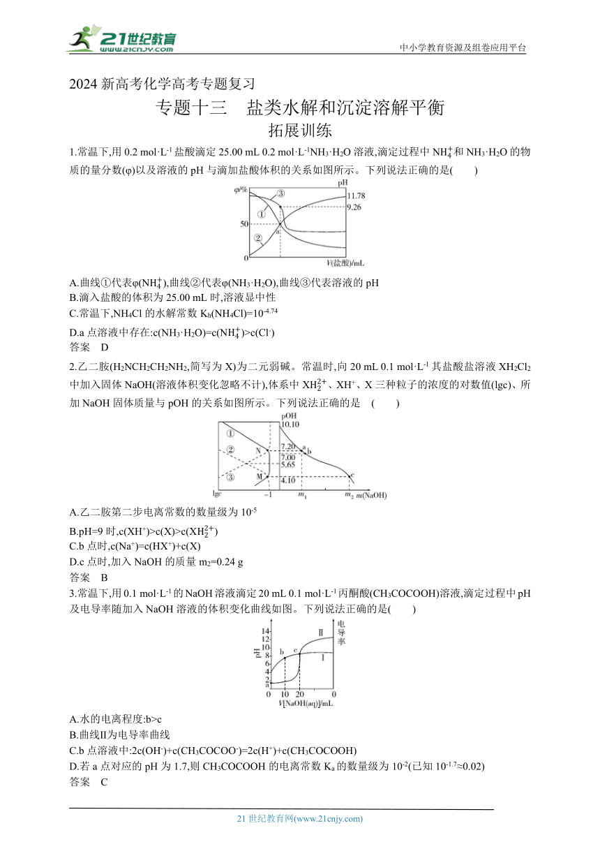 2024新高考化学高考专题复习--专题十三盐类水解和沉淀溶解平衡(含答案)