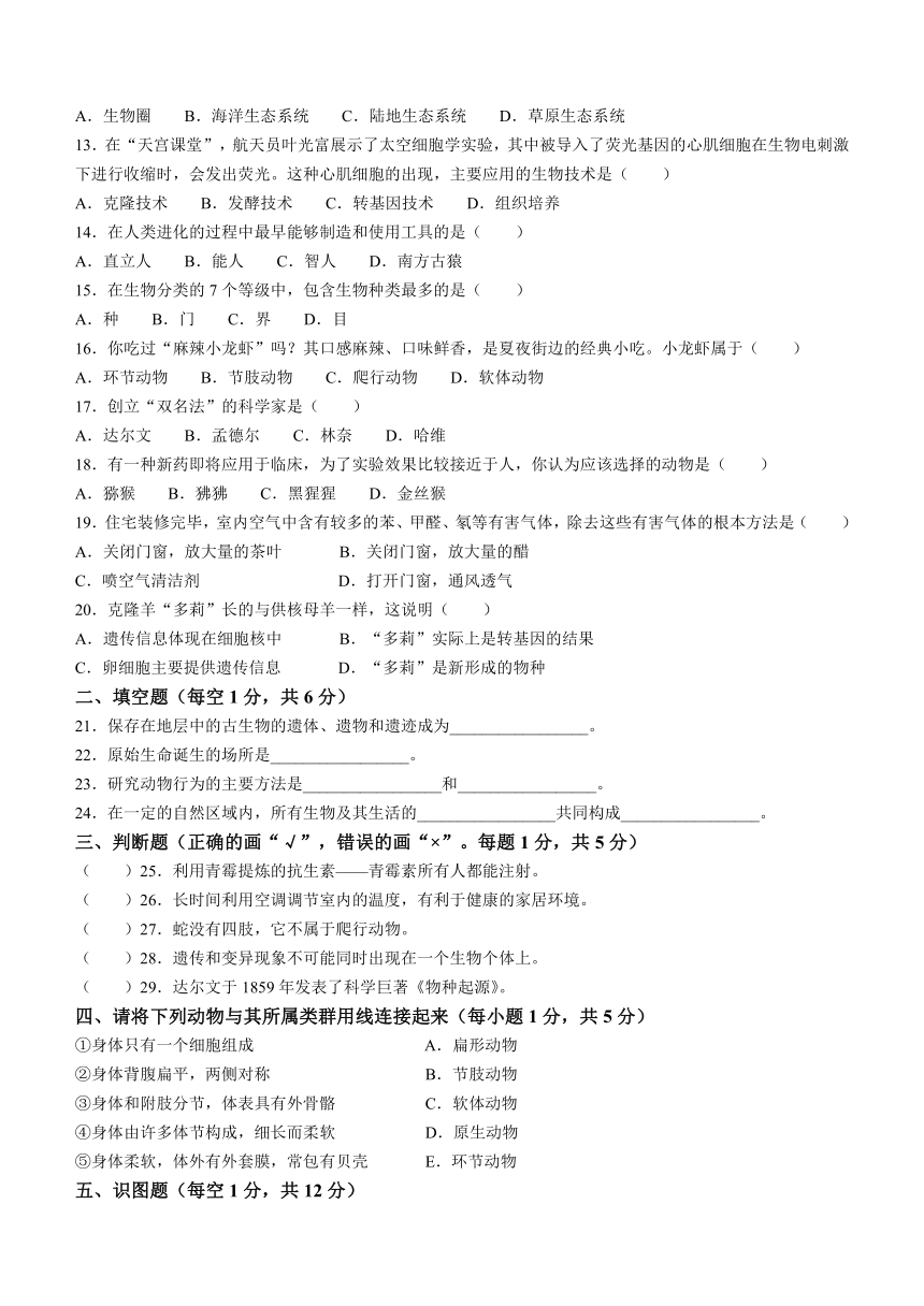 河北省廊坊市三河市2022-2023学年八年级下学期期末考试生物学试题（含答案）