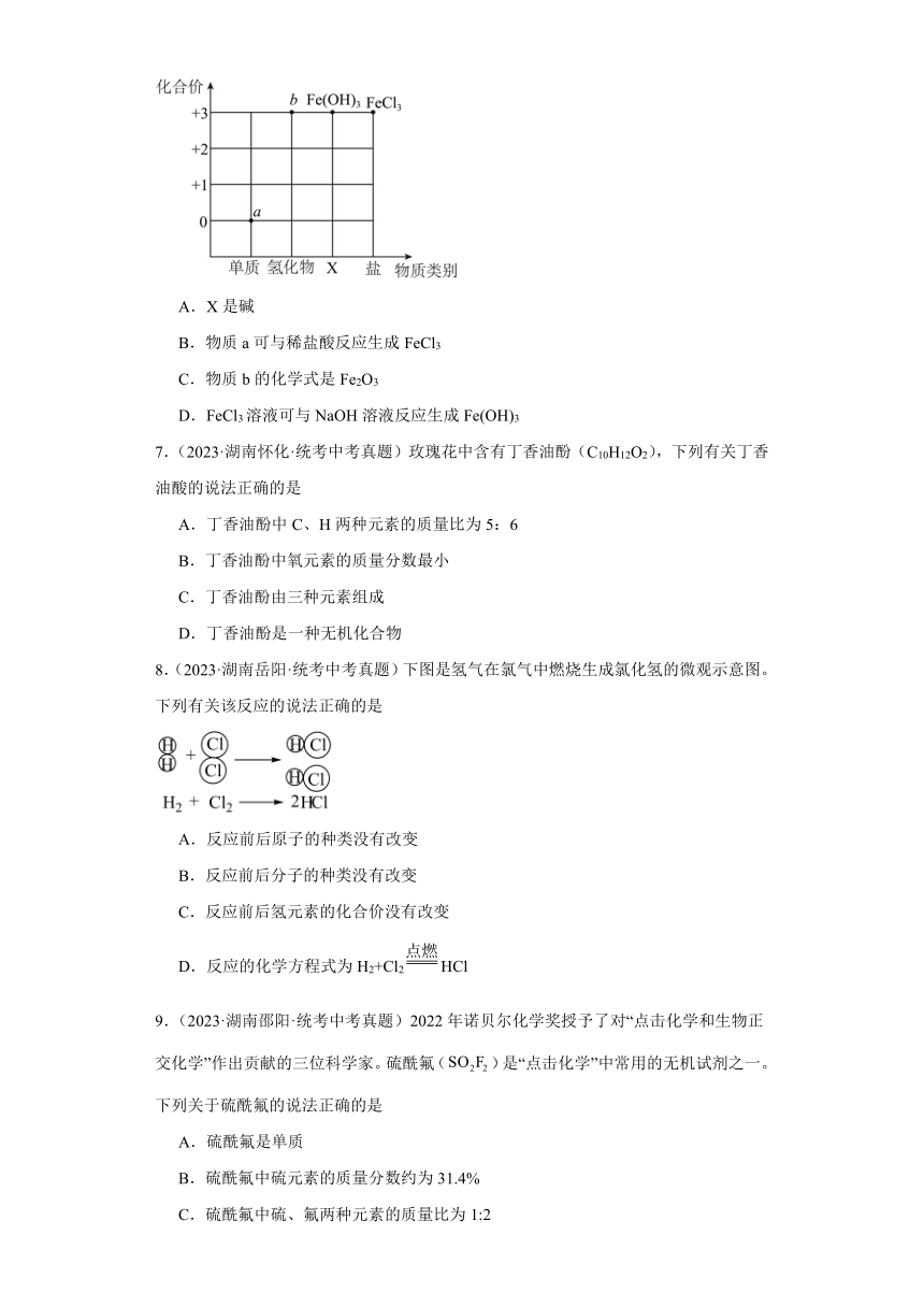 湖南省各市2023年中考化学真题分类分层汇编-11化学式与化合价、元素及元素周期表(含解析)