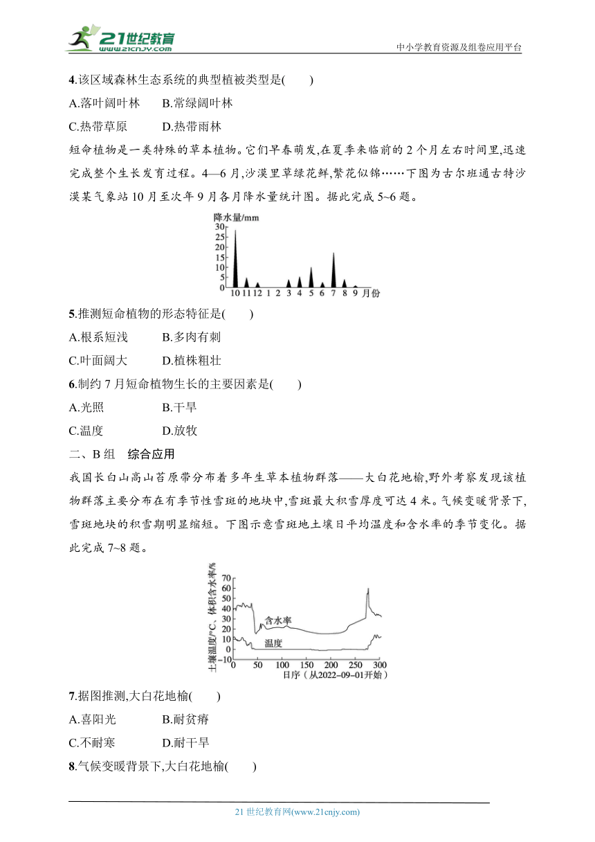 2024浙江专版新教材地理高考第一轮基础练--考点分层练41　植被与环境（含解析）