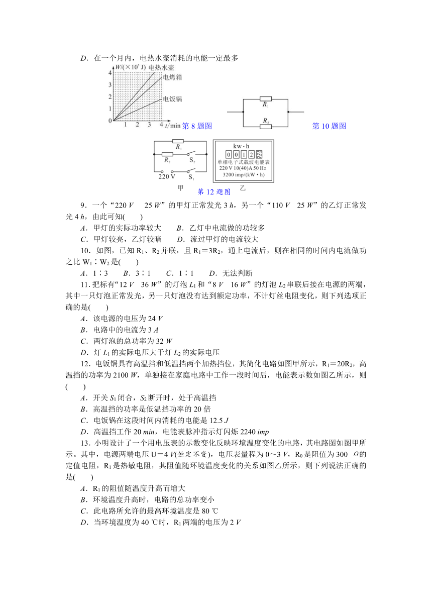 第十六章电流做功与电功率综合能力测试题（有答案）沪科版物理九年级上册