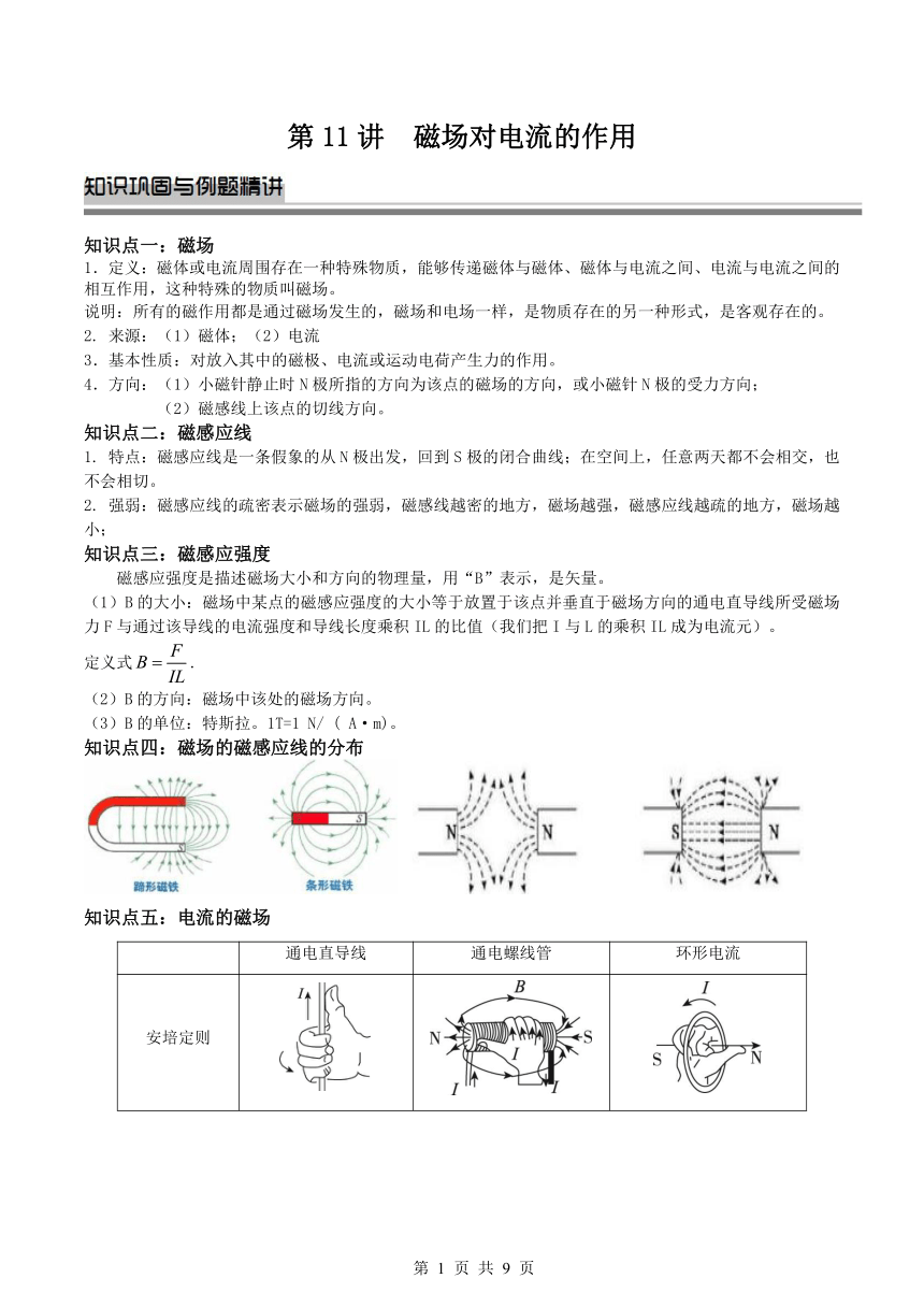 第11讲  磁场对电流的作用学案（无答案）2023-2024学年高二物理