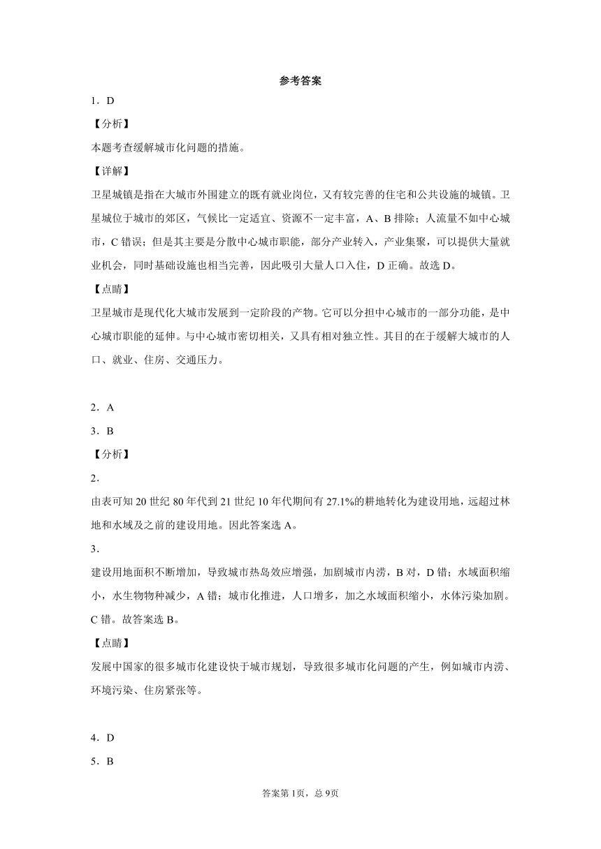 2.3.2 城市化进程及其影响 同步练习-湘教版（2019）高中地理必修二（含解析）