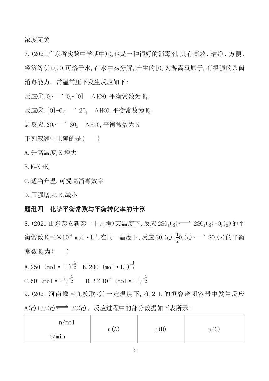 2024鲁科版新教材高中化学选择性必修1同步练习--第1课时　化学平衡常数　平衡转化率（含解析）