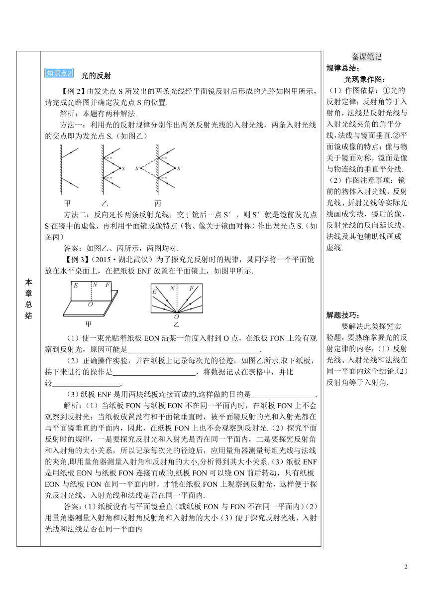 【高效备课】人教版物理八(上) 第四章 光现象 本章复习和总结 优质教案