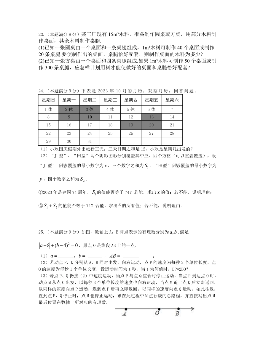 湖南省怀化市八县九校2023-2024学年七年级上学期1月期末联考数学试题（含答案）