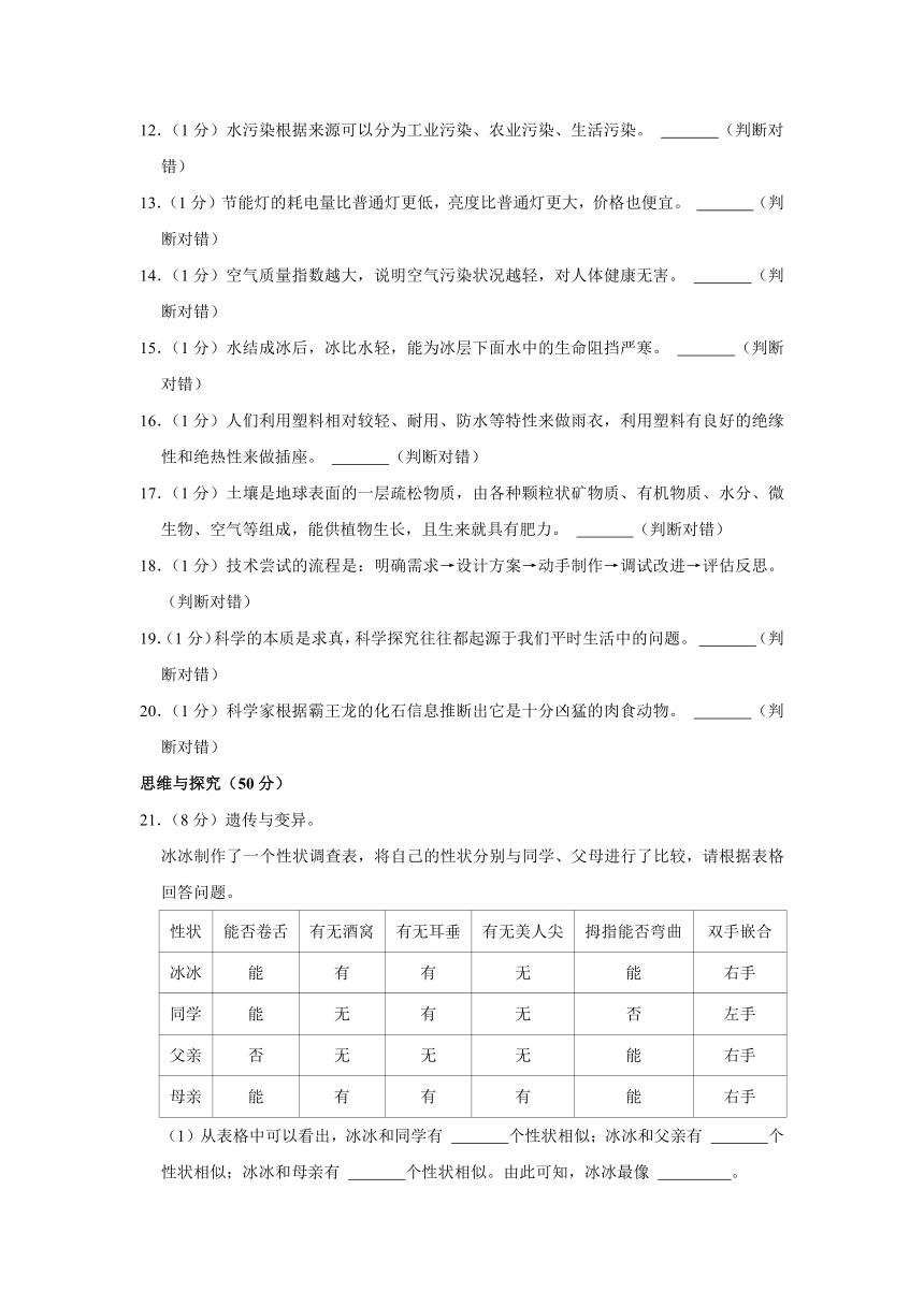 2023年湖南省湘潭市雨湖区小升初科学试卷（含解析）