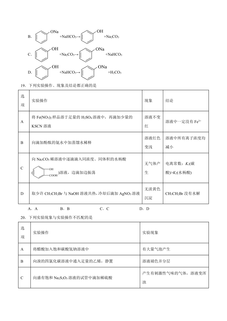 第三章  烃的衍生物  测试题  （含解析）2023-2024学年高二下学期化学人教版（2019）选择性必修3