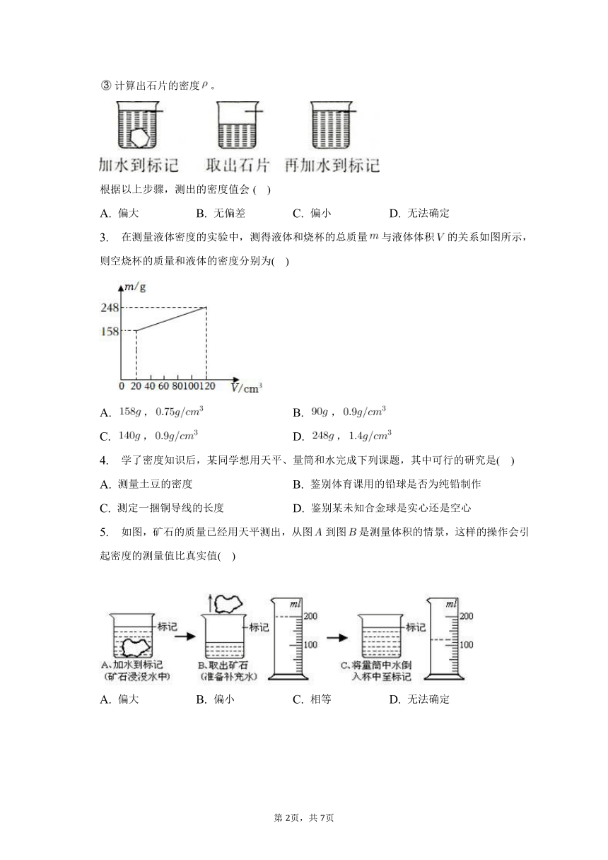 人教版八年级上册物理第六章第三节测量物质的密度复习与检测（含答案）