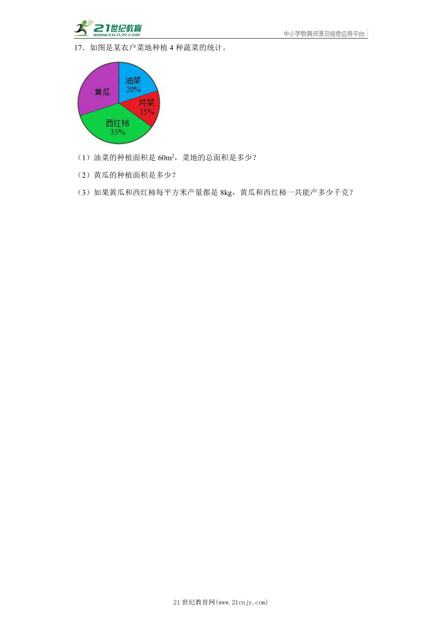 第七单元 扇形统计图（ 精准练习）六年级上册数学 人教版（含答案）
