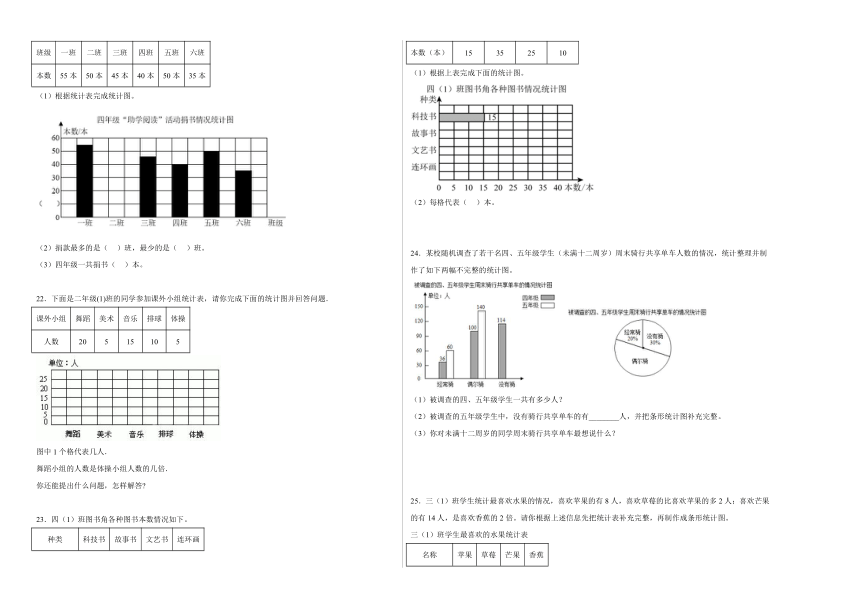 2023-2024学年三年级数学下册沪教版第三单元统计(单元练习）（含解析）