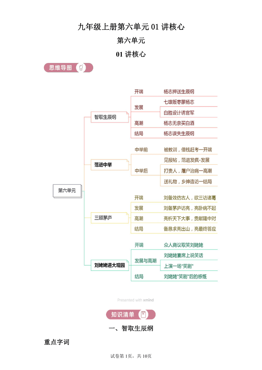 初中语文九年级上册第六单元01讲核心 讲义