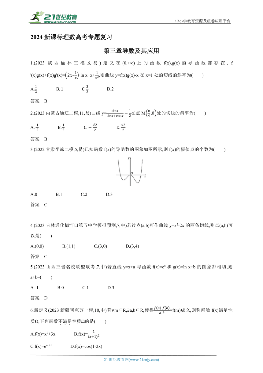 2024新课标理数高考专题复习--第三章导数及其应用（含答案）