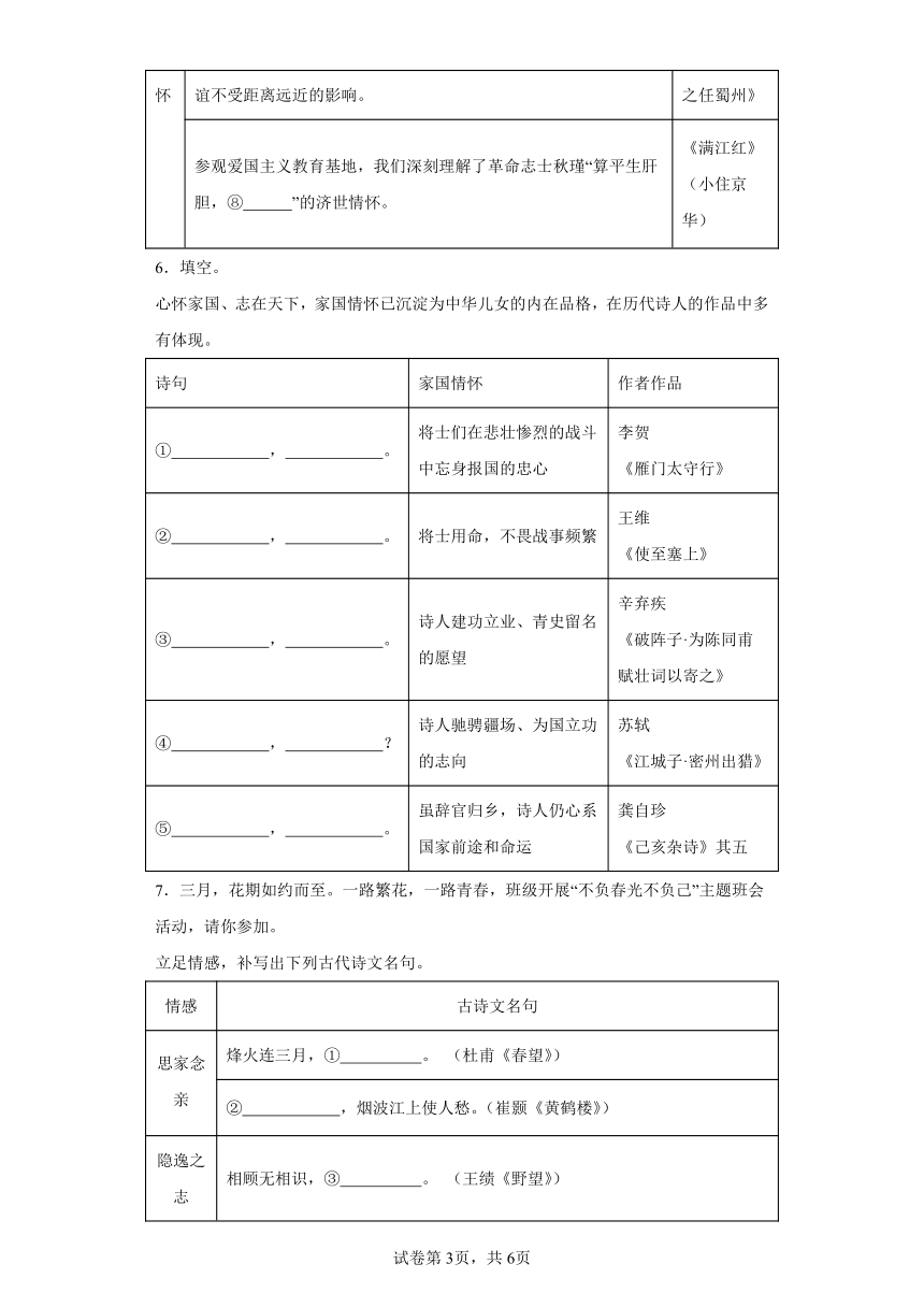 2023年重庆市中考语文真题A卷—名句名篇默写（含解析）