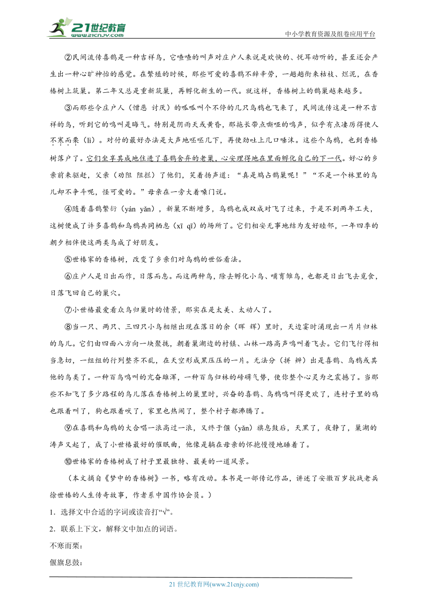 统编版语文六年级下册2024年小升初课外阅读专项训练（一）（含答案）