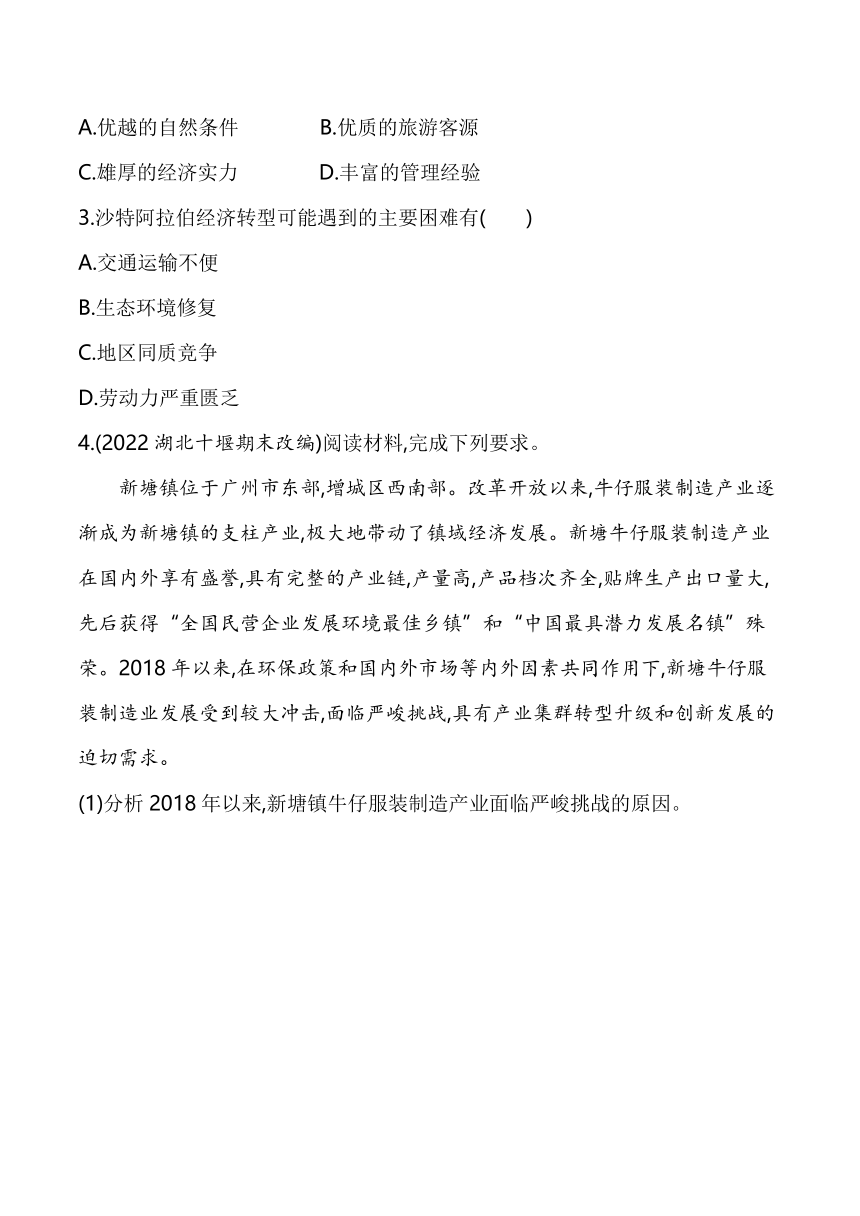 2024湘教版新教材高中地理选择性必修2同步练习--专题强化练5　产业转型地区的结构优化（含解析）