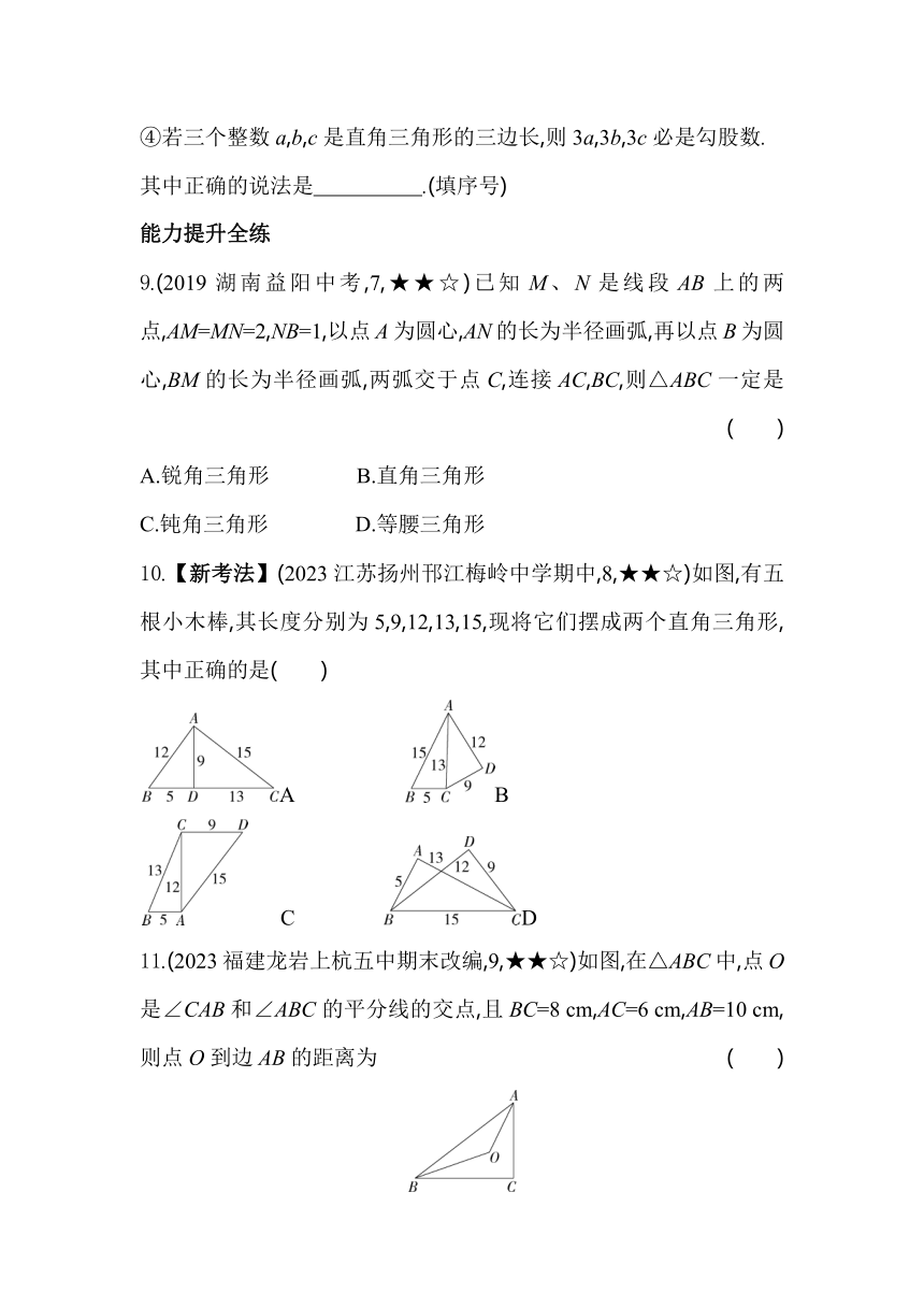 鲁教版数学七年级上册3.2一定是直角三角形吗 素养提升练（含解析）