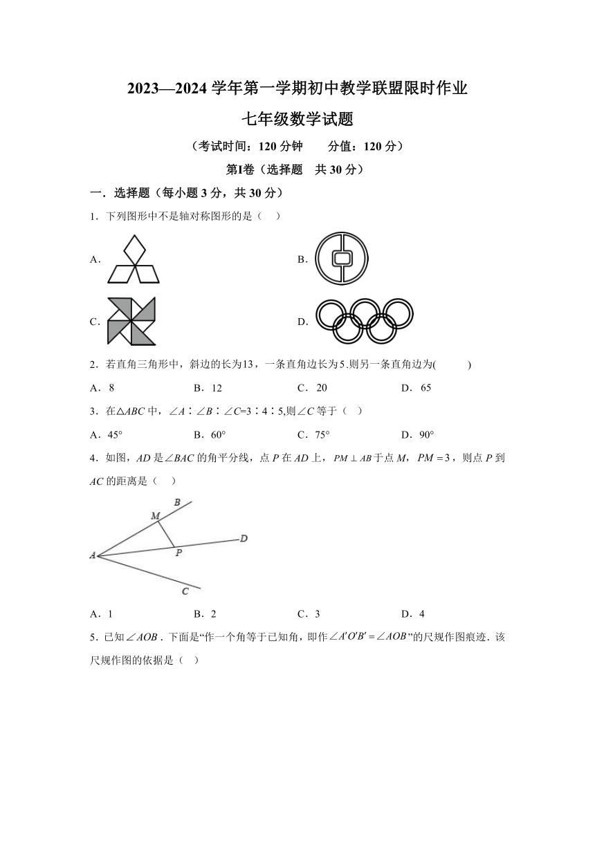 山东省东营市垦利区2023-2024学年七年级上学期期中数学试题（含解析）