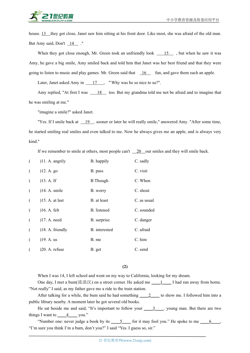 【寒假学案】2024年人教版初二英语寒假教材 第九讲 完形填空 做题技巧+专题训练 (含答案)