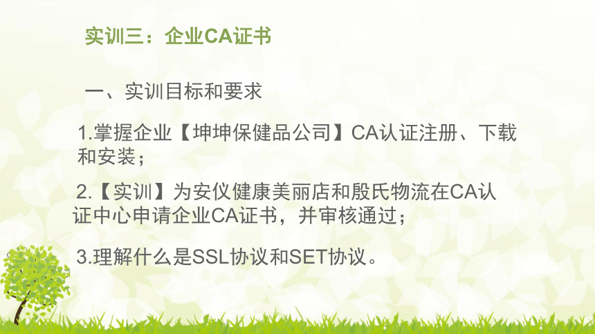 中职《电子商务综合实训》（劳保版）第五章 CA认证 实训3企业CA 证书 同步课件 (共19张PPT)