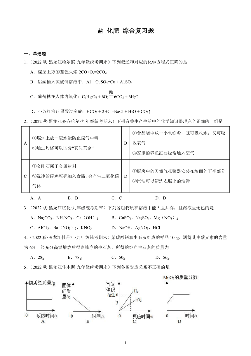 2022-2023学年上学期黑龙江省各地九年级化学期末试题选编—盐 化肥 综合复习题(含解析)