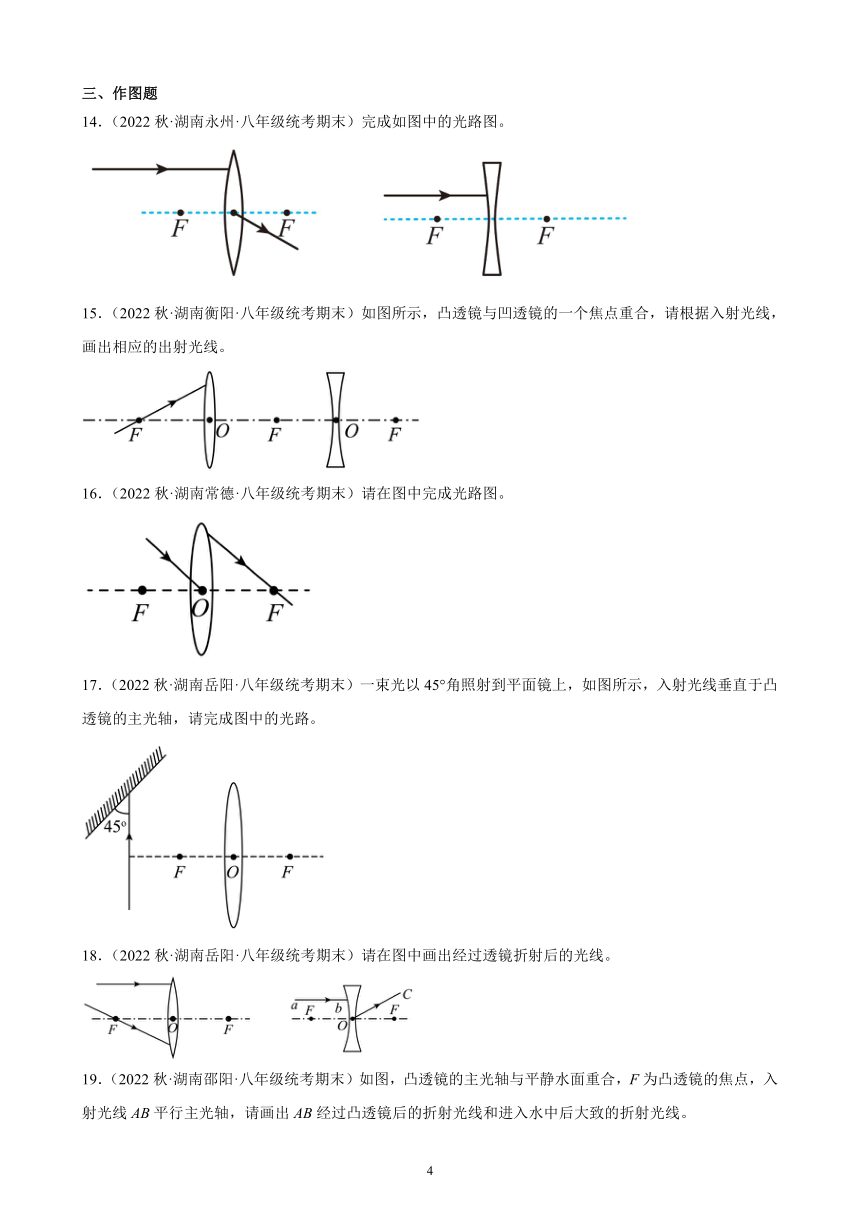 5.1 透镜 同步练习 （含答案）2022－2023学年上学期湖南省各地八年级物理期末试题选编