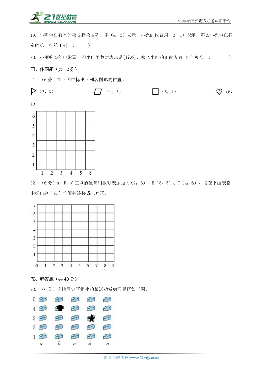 人教版五年级上册数学 第二单元位置（知识点梳理+能力百分练）一 （学案）