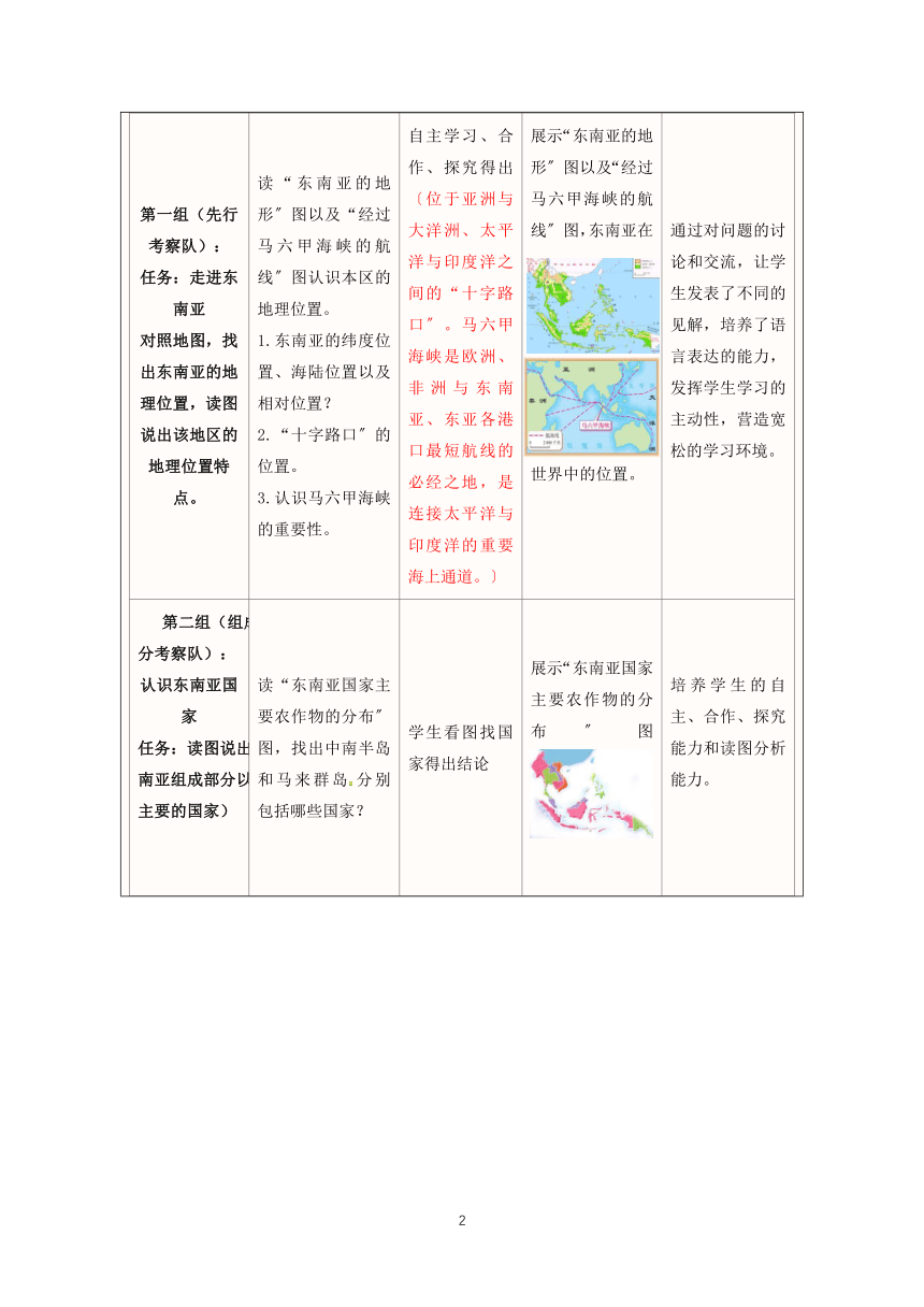 人教版地理七年级下册第七章第二节 东南亚 教学设计（表格式）