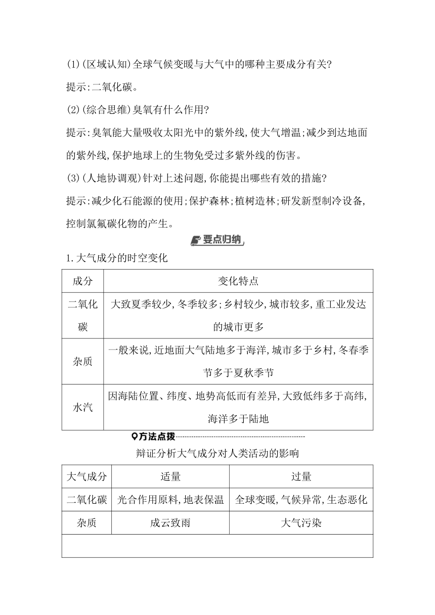 第二节　大气的组成与垂直分层同步学案（含答案）