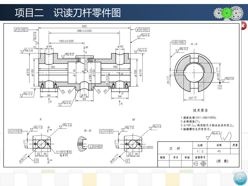 项目二　识读刀杆零件图 课件(共34张PPT)-《机械制图》同步教学（大连理工大学出版社）