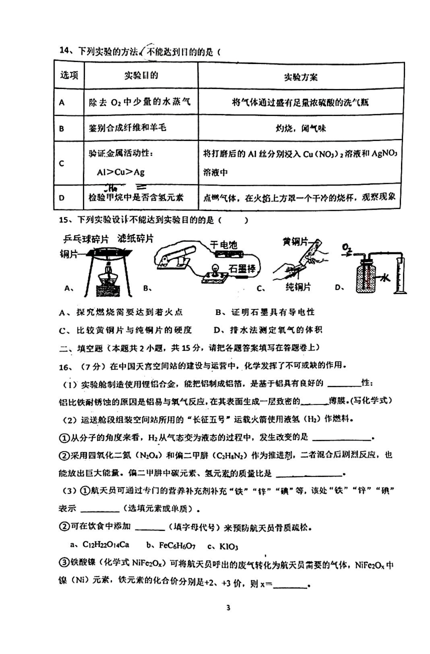 2024年广东省东莞市中堂中学一模化学试卷（图片版　无答案）